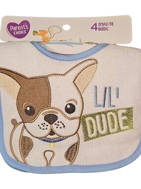 Parents' Choice Blue "Lil' Dude" Infant Bib - 4 Pack